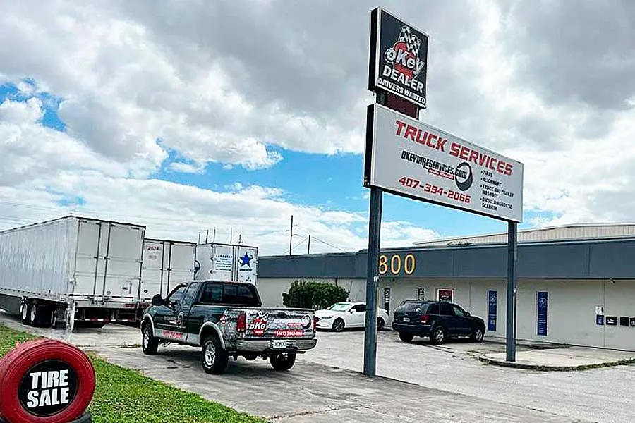 Okey Tire Services 800 W Landstreet Rd Orlando FL. Truck and trailer alignment.